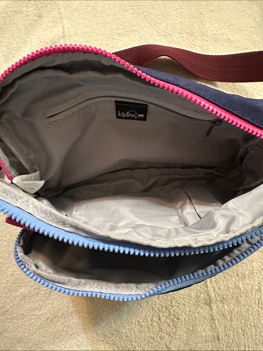 Kipling Navy and Pink Crossbody Bag with Burgundy Strap - Picture 6 of 10